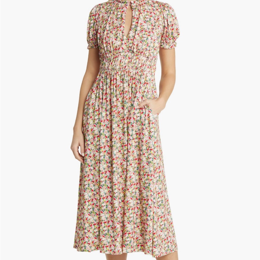 Boden Floral rouched jersey midi dress